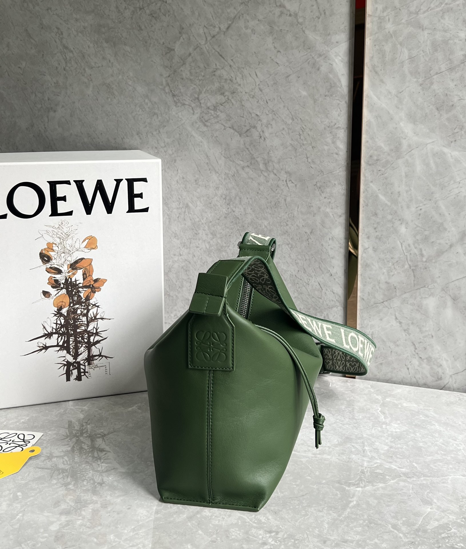 Loewe Small Cubi Crossbody Bag in Supple Smooth Calfskin and Jacquard Hunter Green